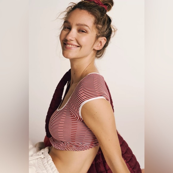 FREE PEOPLE | NWOT Whats The Scoop Baby Tee in Red Combo - Picture 4 of 4